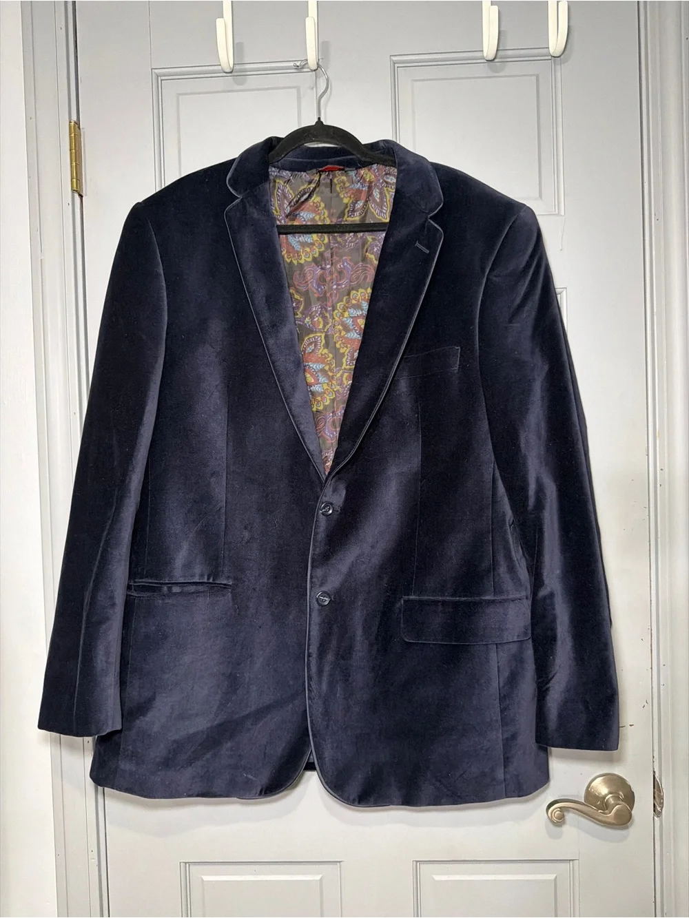 Men's Dark Navy Velvet Sport Coat with Paisley Lining